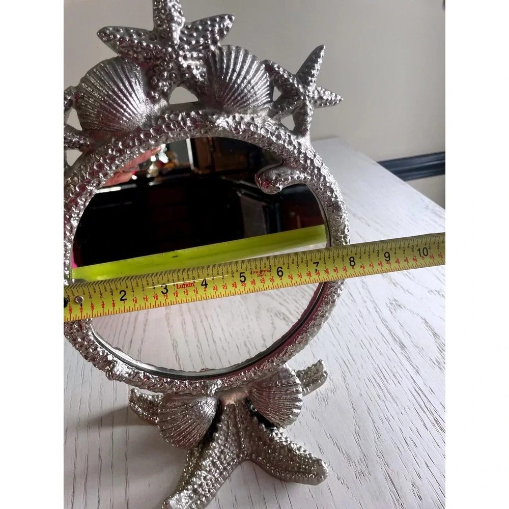 Nautical Beach Starfish Seashell Vanity Mirror Desk Decor Silver Tone Metal‎ 6.5